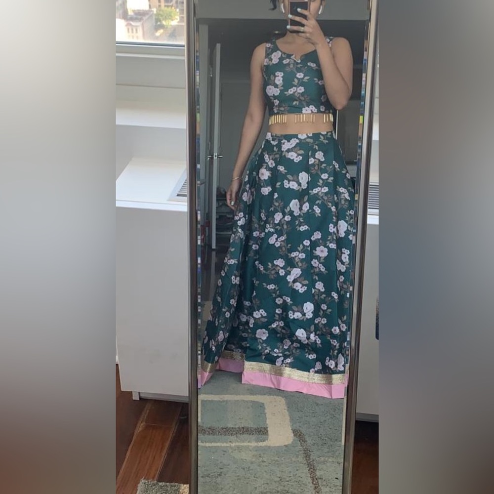 Green floral House of Indya lehenga in XS